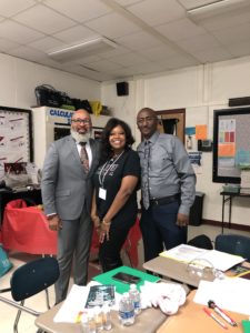 Career Day at Johnson High— coordinator ROBERTSON served as a guest speaker for a grades seven through 12. Pichard left Anthony Hayes of Birmingham Alabama and principal William Martin both former students of Mrs. ROBERTSON